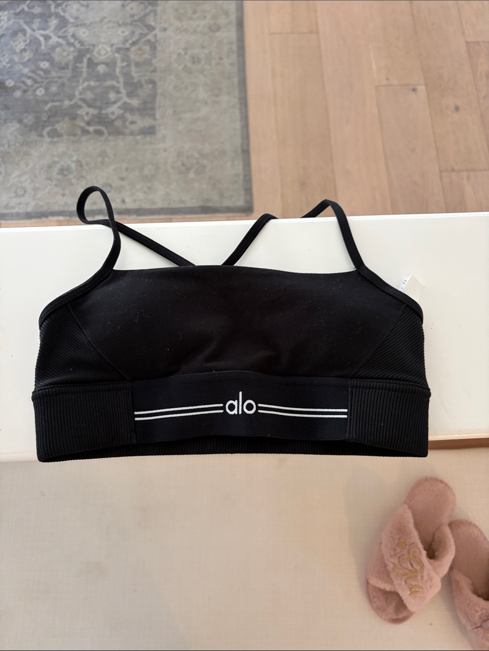 ALO Yoga Black Strappy Logo Sports Bra
